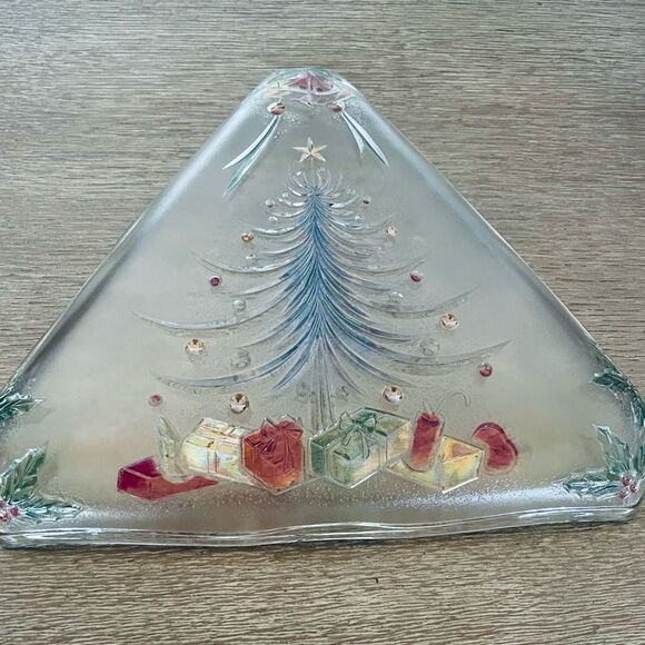 Vintage Glass Christmas Tree Serving Plate Tray - Picture 3 of 4